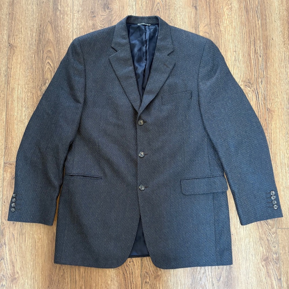 VTG Jack Victor Tweed Blazer 100% Wool Mens 44L Blue Gray Union Made Sport Coat